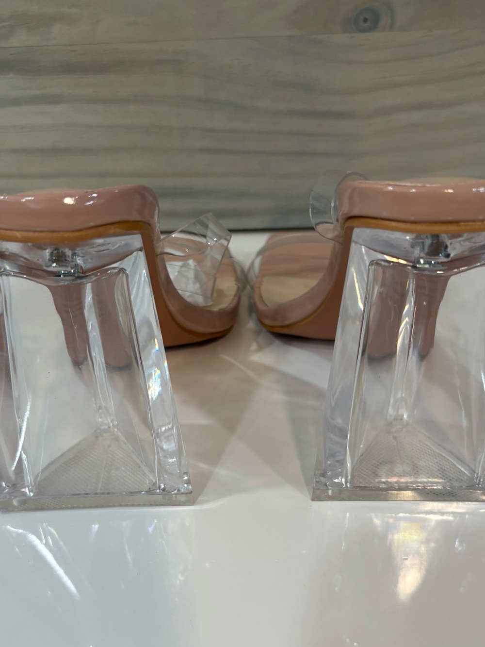 PrettyLittleThing Clear Strap Nude Block Heel Sandals - Picture 6 of 9